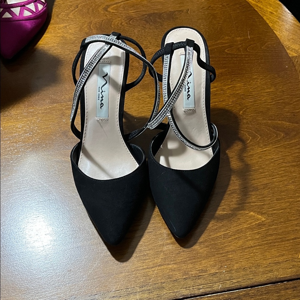 Nina Black and Silver Strappy Heels